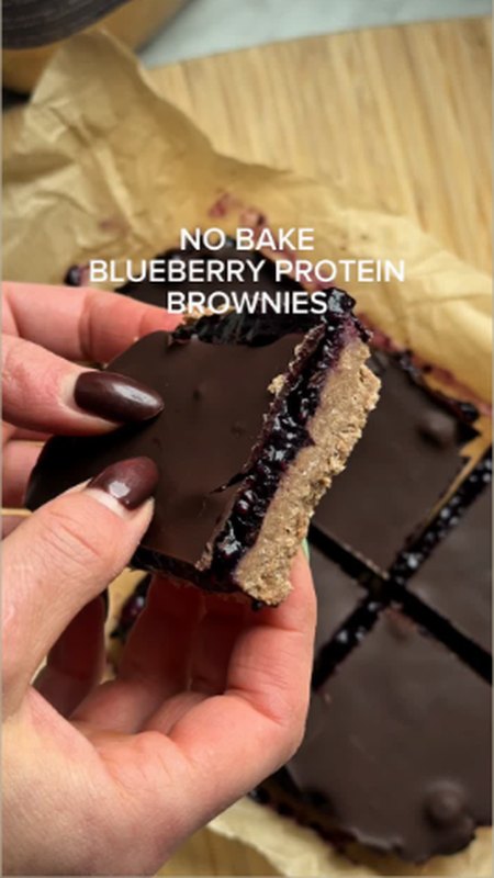 Ad creative: no-bake blueberry protein brownies